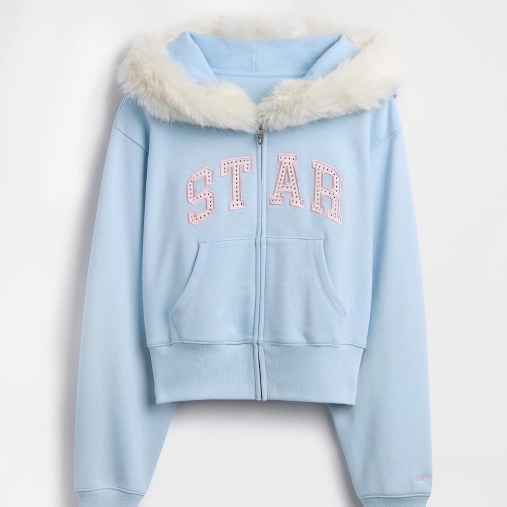 Sandy Liang x Gap Fur Trim Crop Hoodie